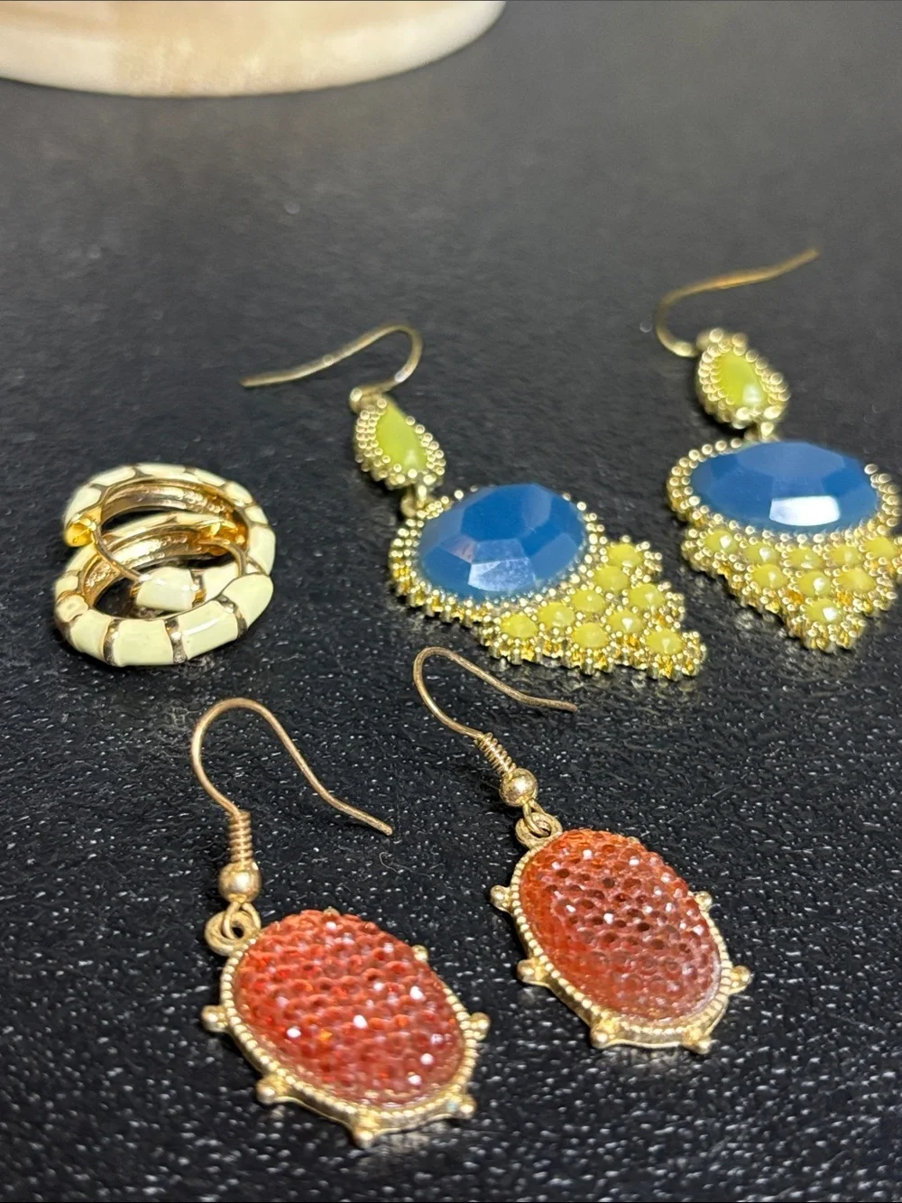 Bundle Dangle Hoop Enamel Gold-Tone Blue and Yellow Drop Earrings Jewelry Lot